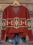 Damen Verlaufsmuster Langarm Bequem Retro Pullover