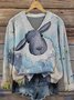 Damen Tier Bild Langarm Bequem Retro Pullover