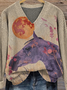 Damen Tier Bild Langarm Bequem Retro Pullover