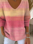 Damen Baumwolle Farbverlauf Langarm Bequem Lässig Pullover