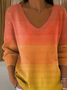 Damen Baumwolle Farbverlauf Langarm Bequem Lässig Pullover
