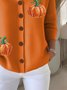 Damen Baumwolle Kürbismuster Langarm Bequem Lässig Strickjacke