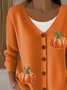 Damen Baumwolle Kürbismuster Langarm Bequem Lässig Strickjacke