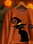 Retro Rundhals Katze Sweatshirt