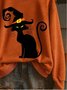 Retro Rundhals Katze Sweatshirt