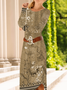 Damen Geblümt Frühling/Herbst Kleid Rundhals Langarm T-Shirt-Kleid A-Linien-Kleid