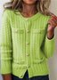 Damen Baumwolle Unifarben Langarm Bequem Lässig Strickjacke