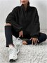 Retro Mock Neck Unifarben Sweatshirt Nahtverarbeitung