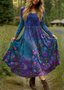 Damen Geblümt Frühling/Herbst Kleid V-Ausschnitt Langarm A-Linien-Kleid
