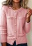 Damen Baumwolle Unifarben Langarm Bequem Lässig Strickjacke