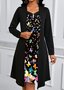 Damen Tier Frühling/Herbst Kleid Rundhals Langarm A-Linien-Kleid