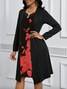 Damen Geblümt Frühling/Herbst Kleid V-Ausschnitt Langarm A-Linien-Kleid
