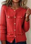 Damen Baumwolle Unifarben Langarm Bequem Lässig Strickjacke