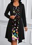 Damen Tier Frühling/Herbst Kleid Rundhals Langarm A-Linien-Kleid