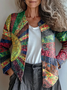 Damen Abstrakt Langarm Bequem Retro Print Strickjacke