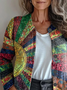 Damen Abstrakt Langarm Bequem Retro Print Strickjacke
