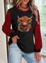 Lässig Rundhals Farbblock Sweatshirt