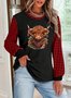 Lässig Rundhals Farbblock Sweatshirt