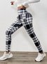 Damen Kariert Lässig Winter Print Lang Leggings