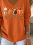 Lässig Textbriefe V-Ausschnitt Langarm T-Shirt