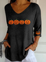 Lässig Halloween (Kürbis) V-Ausschnitt Dreiviertelärmel T-Shirt