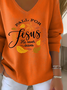Lässig Textbriefe V-Ausschnitt Langarm T-Shirt
