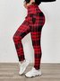 Damen Kariert Lässig Winter Print Lang Leggings