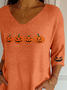 Lässig Halloween (Kürbis) V-Ausschnitt Dreiviertelärmel T-Shirt