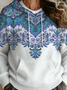 Damen Geometrisch Langarm Bequem Retro Pullover