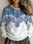Damen Geometrisch Langarm Bequem Retro Pullover