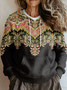 Damen Geometrisch Langarm Bequem Retro Pullover