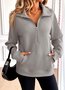 Lässig V-Ausschnitt Unifarben Sweatshirt