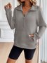 Lässig V-Ausschnitt Unifarben Sweatshirt