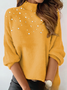 Damen Unifarben Langarm Bequem Straße Perlen Pullover