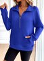 Lässig V-Ausschnitt Unifarben Sweatshirt