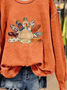 Lässig Rundhals Truthahn Sweatshirt Print