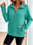 Lässig V-Ausschnitt Unifarben Sweatshirt