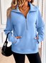 Lässig V-Ausschnitt Unifarben Sweatshirt