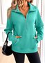 Lässig V-Ausschnitt Unifarben Sweatshirt