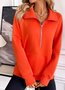Lässig V-Ausschnitt Unifarben Sweatshirt