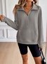 Lässig V-Ausschnitt Unifarben Sweatshirt