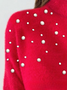Damen Unifarben Langarm Bequem Straße Perlen Pullover
