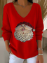 Lässig Weihnachtsmann V-Ausschnitt Langarm T-Shirt