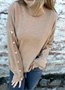 Damen Baumwolle Unifarben Langarm Bequem Lässig Pullover