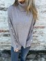Damen Baumwolle Unifarben Langarm Bequem Lässig Pullover