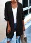 Damen Baumwolle Unifarben Langarm Bequem Lässig Strickjacke