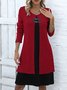Damen Farbblock Frühling/Herbst Kleid Rundhals Langarm A-Linien-Kleid