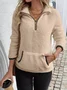 Lässig V-Ausschnitt Unifarben Sweatshirt