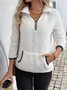 Lässig V-Ausschnitt Unifarben Sweatshirt