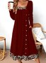 Damen Farbblock Frühling/Herbst Kleid Rundhals Langarm A-Linien-Kleid